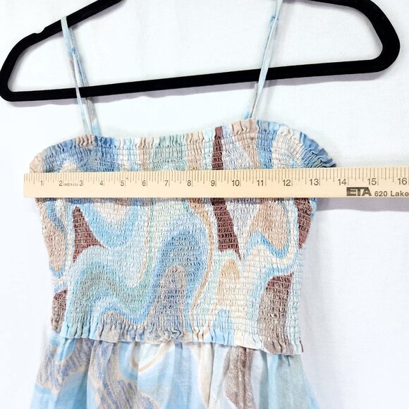 Aritzia Wilfred Linen Mini Dress Size Small Water Color Tiered Shirred Top - Picture 3 of 11